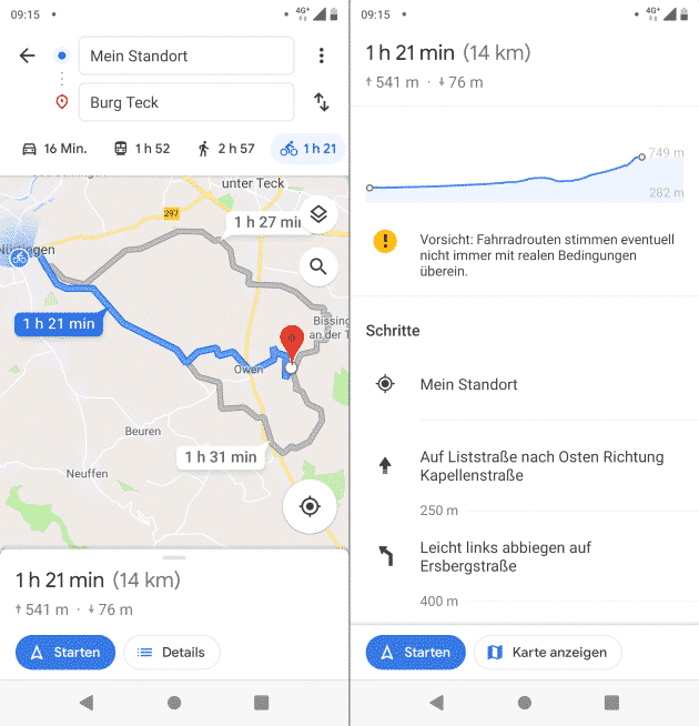 google maps fahrrad navi app