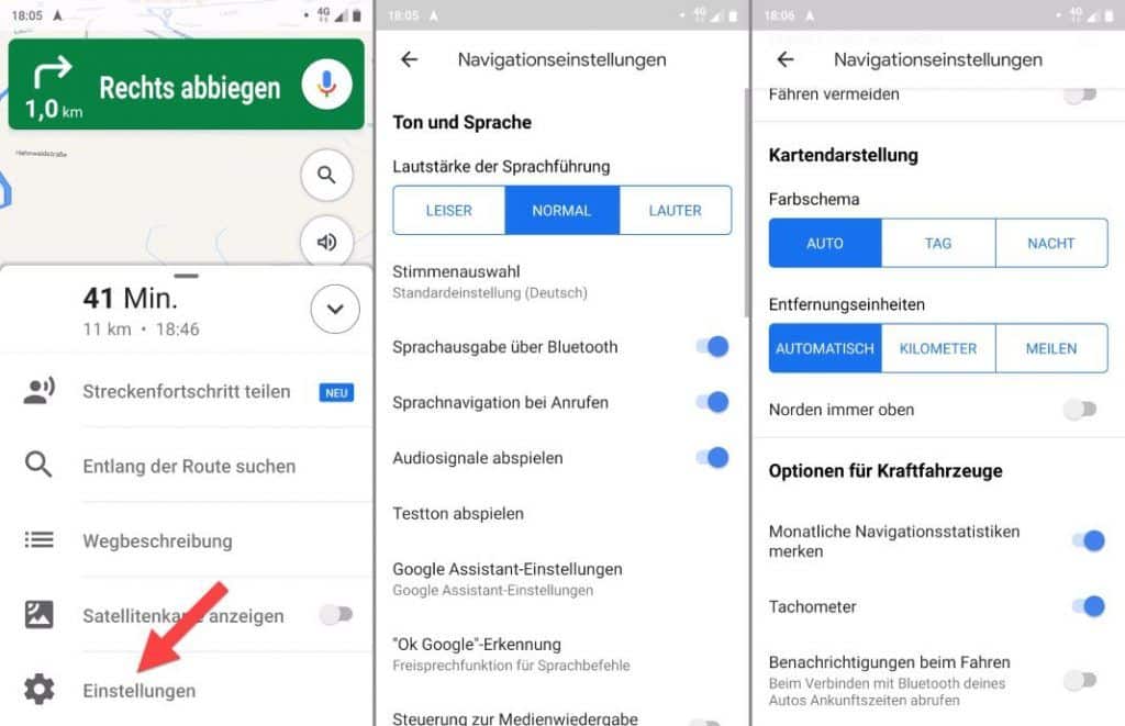 Google Maps für Fahrrad Einstellungen