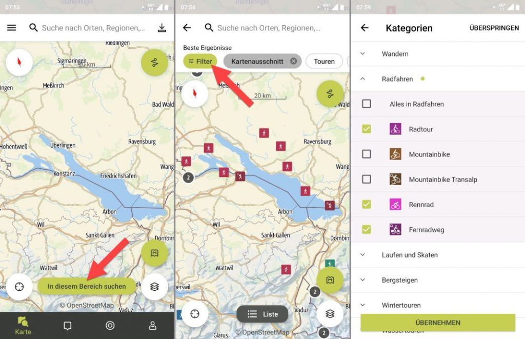 Outdooractive App Tour Planner Filter