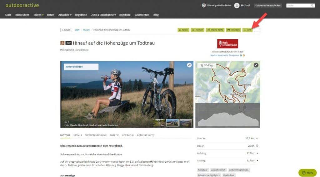 Outdooractive GPX Download Tourenplaner Details