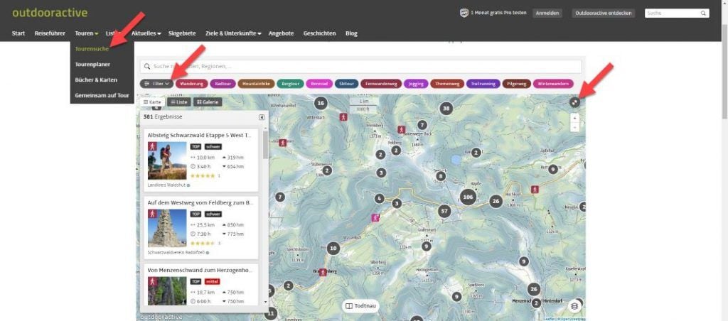 Outdooractive tour planner Tour portal