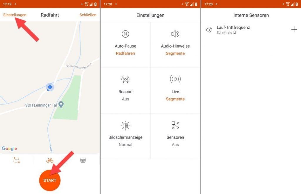 Strava App Einstellungen Trittfrequenz