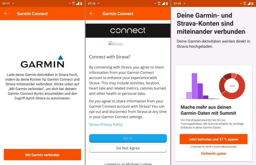 Strava App Strava Garmin autorisieren