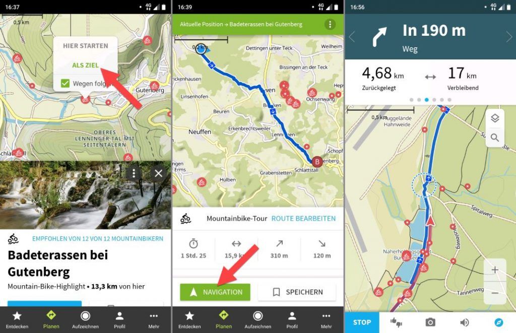 komoot navigation plan tour