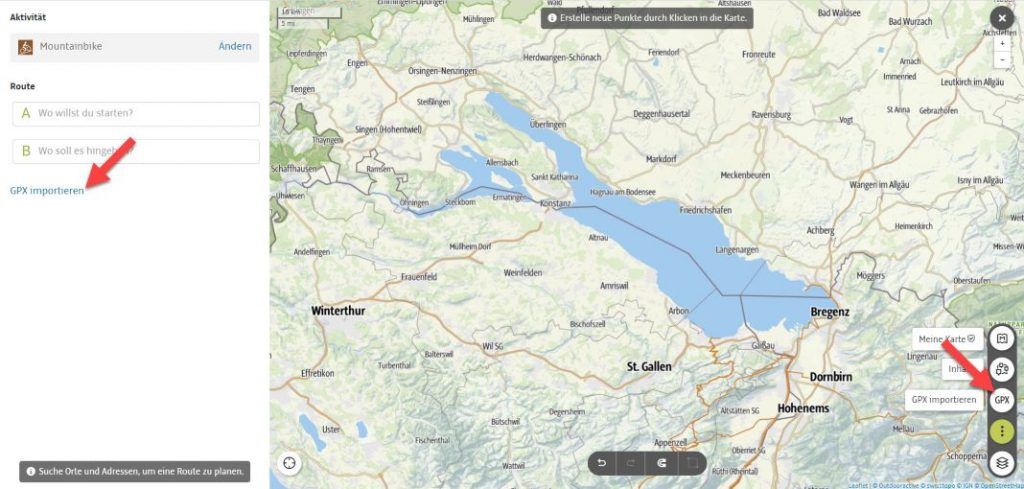 Outdooractive GPX Import am PC