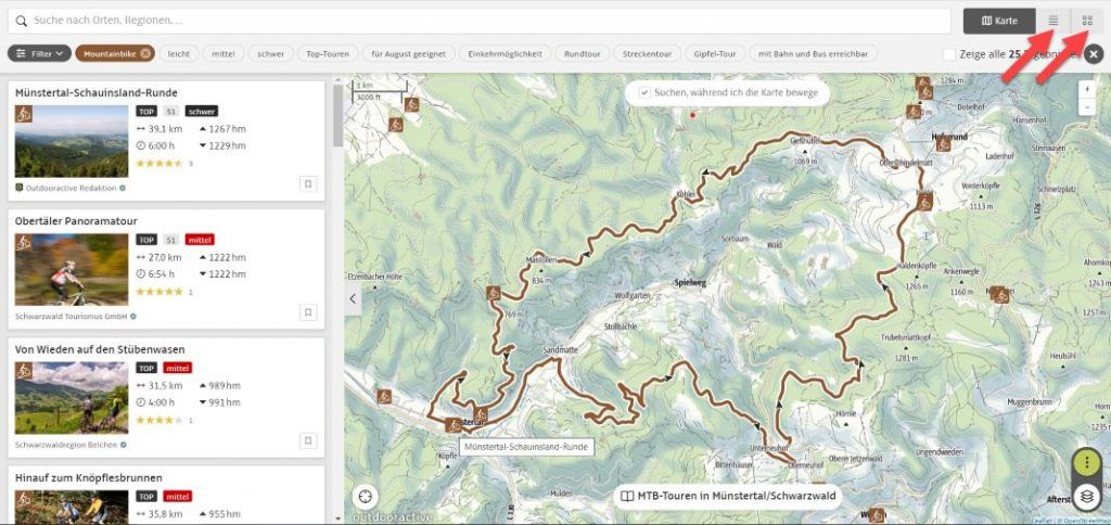 Outdooractive Cycling Tour Planner Map