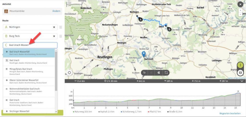 Outdooractive Test Tourenplaner Zwischenziel