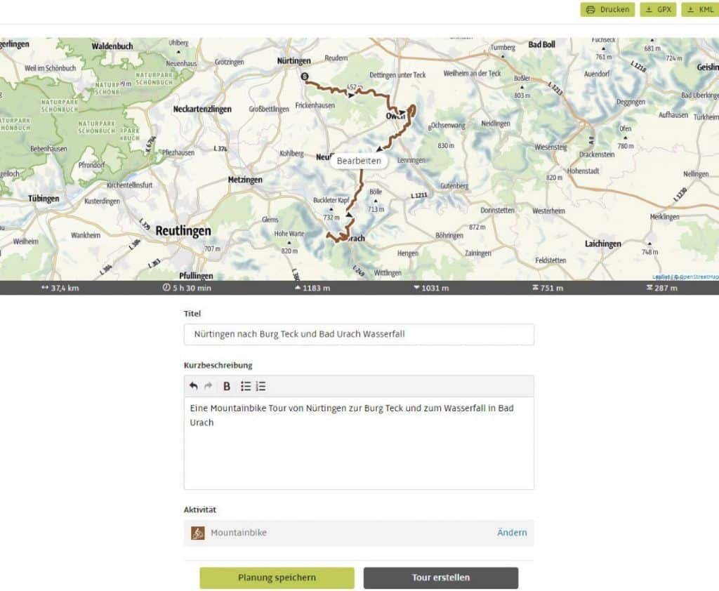 Outdooractive Tourenplaner Route planen