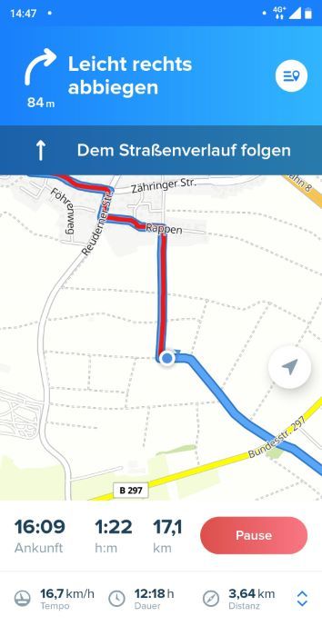 Bikemap App Test Erfahrungen mit aktiver Navigation auf Karte