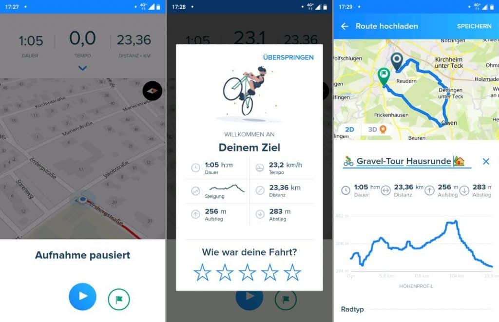 Bikemap Test Fahrrad navigations App Aufzeichnung fertig