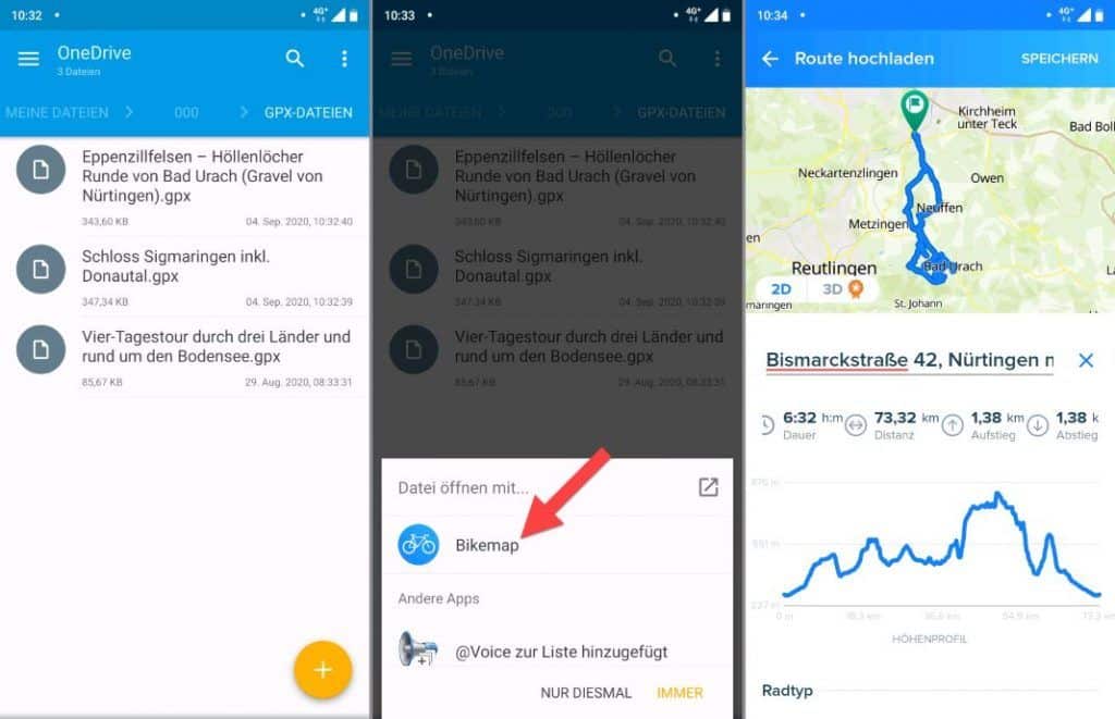 Bikemap Test GPX Import bei Bikemap von Cloud