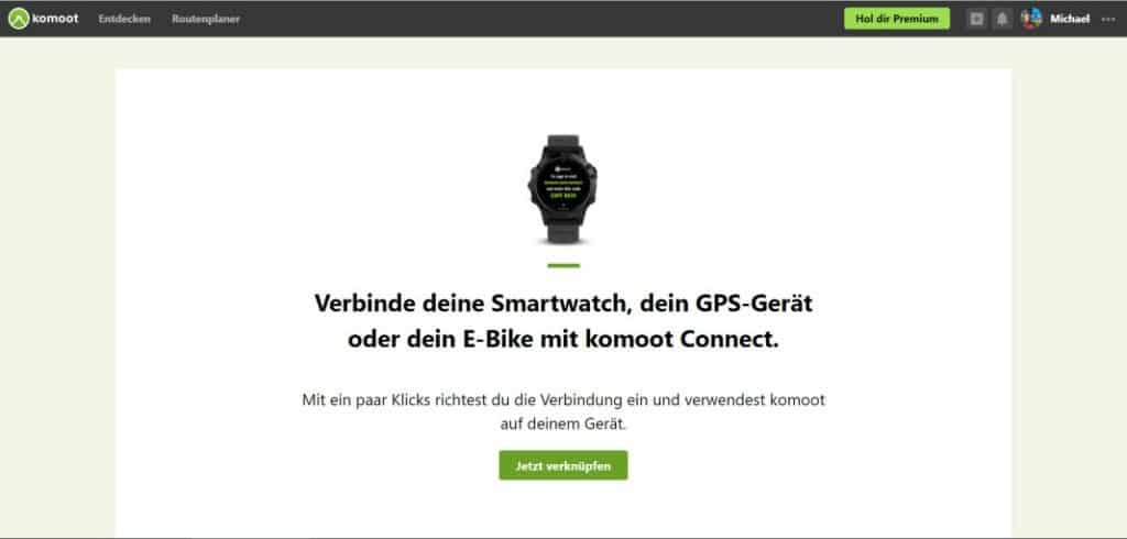 komoot garmin verbindung code